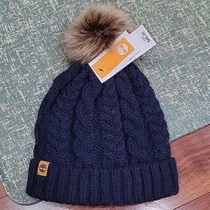 NWT TIMBERLAND Lined cable knit pom cuffed beanie hat
